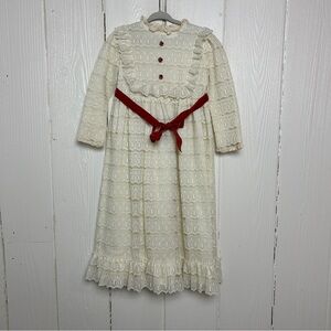 Nannette Cream Lace Dress with Red Details